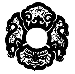 传统兽面纹剪纸图案
