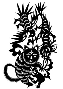 虎竹图剪纸艺术作品
