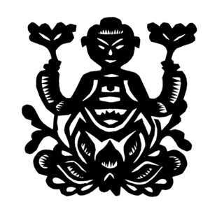 莲花童子剪纸图案