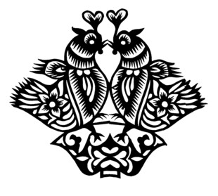 传统剪纸双鸟图案