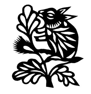 剪纸风猫头鹰与植物图案