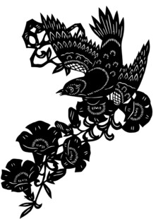 黑色花鸟刺绣图案设计