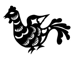 传统剪纸风公鸡图案