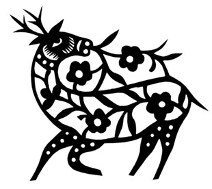 花卉装饰的抽象鹿图案