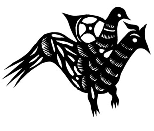 神秘双鸟图腾剪纸图案