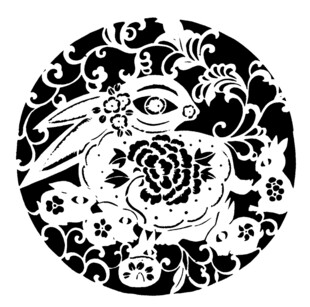 圆形兔纹花卉剪纸图案