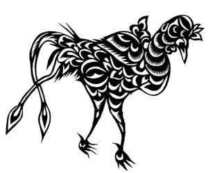 黑白花纹艺术公鸡图案