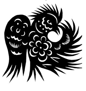 传统剪纸风双鸟花卉图案