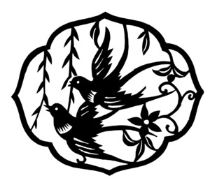 圆形花鸟剪纸图案