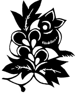 传统剪纸风黑猫花卉图案