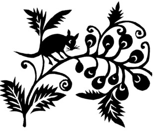黑猫栖于花枝间