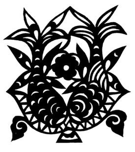 双鱼花卉剪纸图案