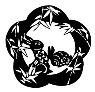 梅花间双兔剪纸图案