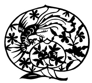 圆形花鸟剪纸艺术图案