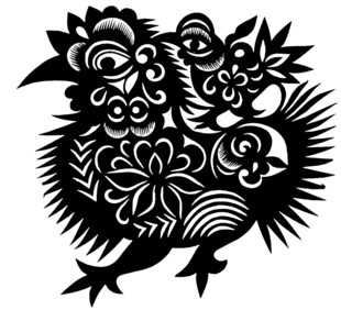传统剪纸风格的吉祥鸡图案