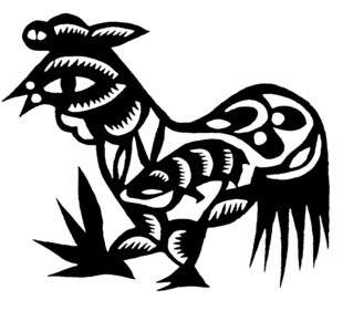 传统剪纸风公鸡图案