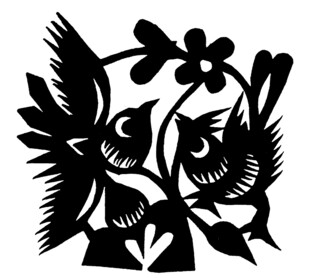 双鸟花卉剪纸图案