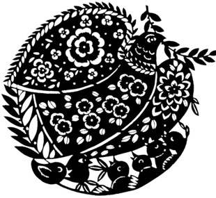 传统剪纸风格的花鸟图案