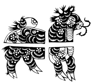 传统剪纸风格的神兽图案
