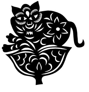 猫与花的剪纸艺术图案