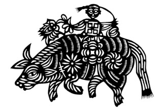 牧童骑牛剪纸艺术图案