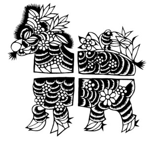 传统黑白剪纸风格麒麟图案