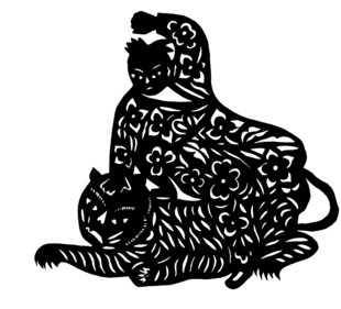 传统剪纸风双虎图案
