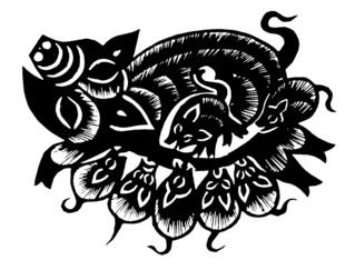 中式传统猪形花纹图案