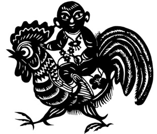 猴骑公鸡剪纸艺术图案