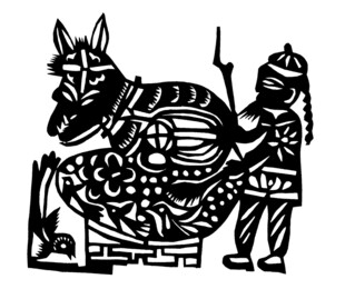 古代人物与装饰华丽的马