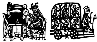 古代劳作场景黑白插画