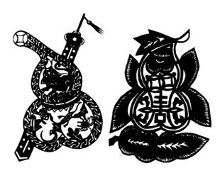 传统葫芦与福字剪纸图案
