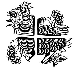 传统剪纸风的花鸟图案