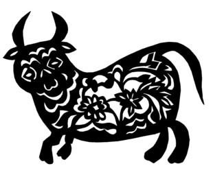 牛形花卉剪纸图案