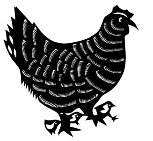 黑色剪纸风母鸡形象