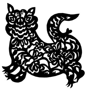 传统剪纸风黑猫图案