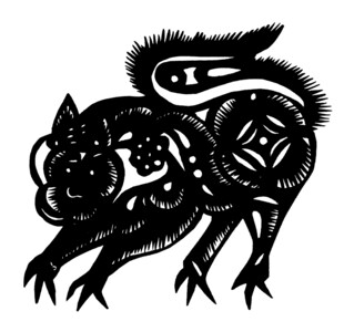 传统剪纸风格的奔跑野猪