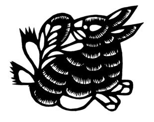 传统剪纸风可爱黑兔