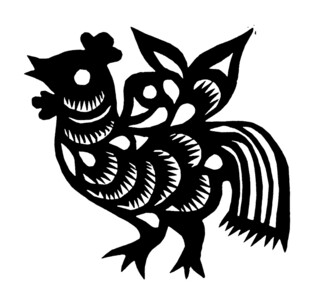 传统剪纸风公鸡图案