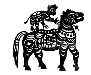 传统剪纸人骑马图案