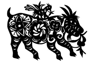 剪纸风野猪与飞鸟图案
