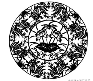 圆形花卉飞鸟传统剪纸图案