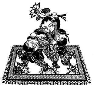 儿童嬉戏剪纸图