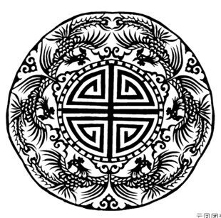 传统剪纸圆形福寿纹图案