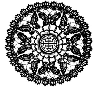 中式传统团花纹饰剪纸图案