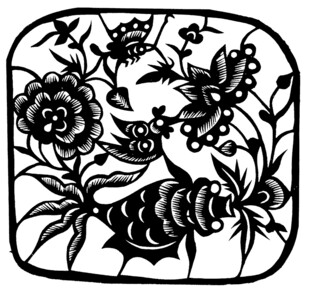 传统花卉鱼纹剪纸图案