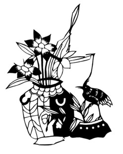 黑白剪纸花瓶与猫