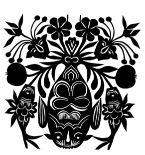 黑白骷髅花卉剪纸图案