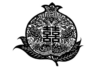 石榴形双喜传统剪纸图案