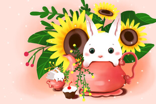 白兔与向日葵插画作品